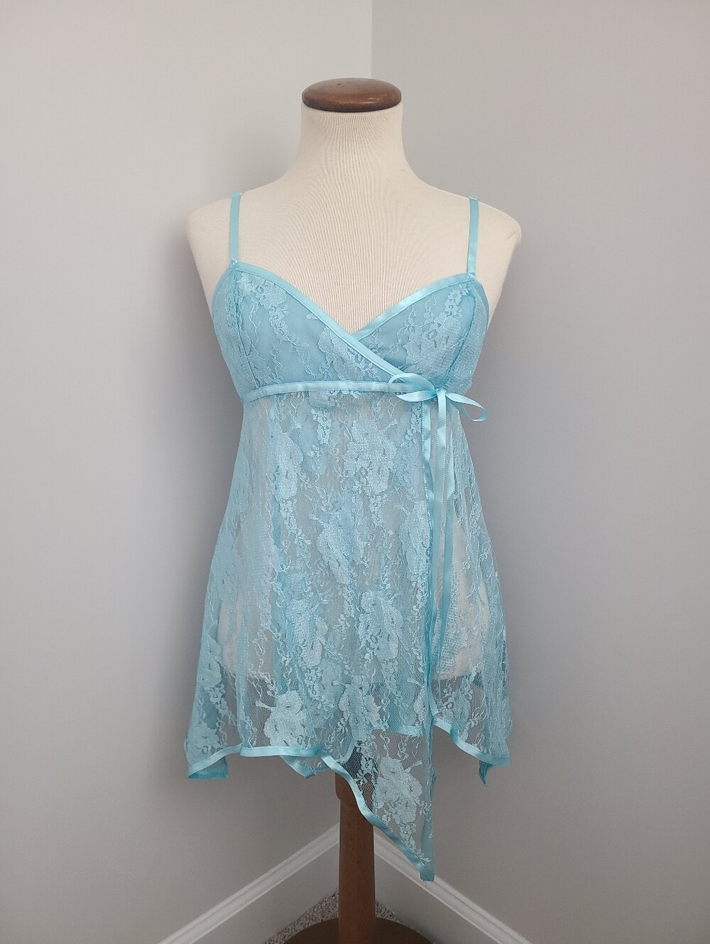 S.G. Escante Collection Babydoll Size S Wrap Asymmetrical Hem Chemise Sheer Lace